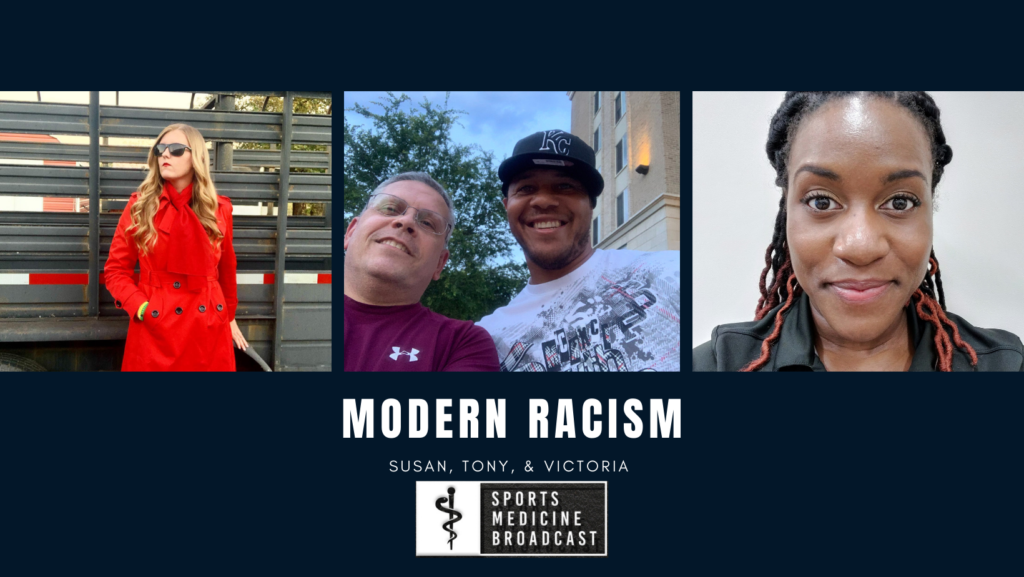 Modern Racism Cover image with a picture of Susan Taah, Tony Hunter, and Victoria Morris